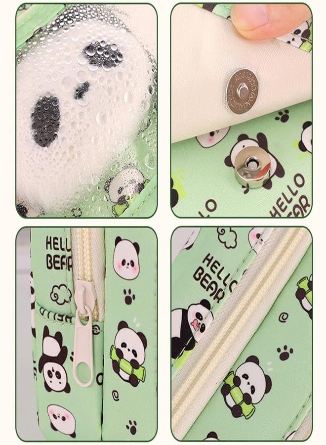 زيبويو حقيبة أقلام رصاص زيبويو® بتصميم باندا كاواي، حقيبة تنظيم ذات سعة كبيرة، حقيبة متعددة الاستخدامات للمكياج والسفر، مصنوعة من البوليستر المتين بنقشة زهور الباندا الخضراء، مناسبة للفتيات والمراهقات، 21.5 × 12.5 × 8.5 سم. - Image 3